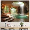 2D Spa Cave Waterfall Wall Tapestry Tropical Nature Background Cloth for Home
