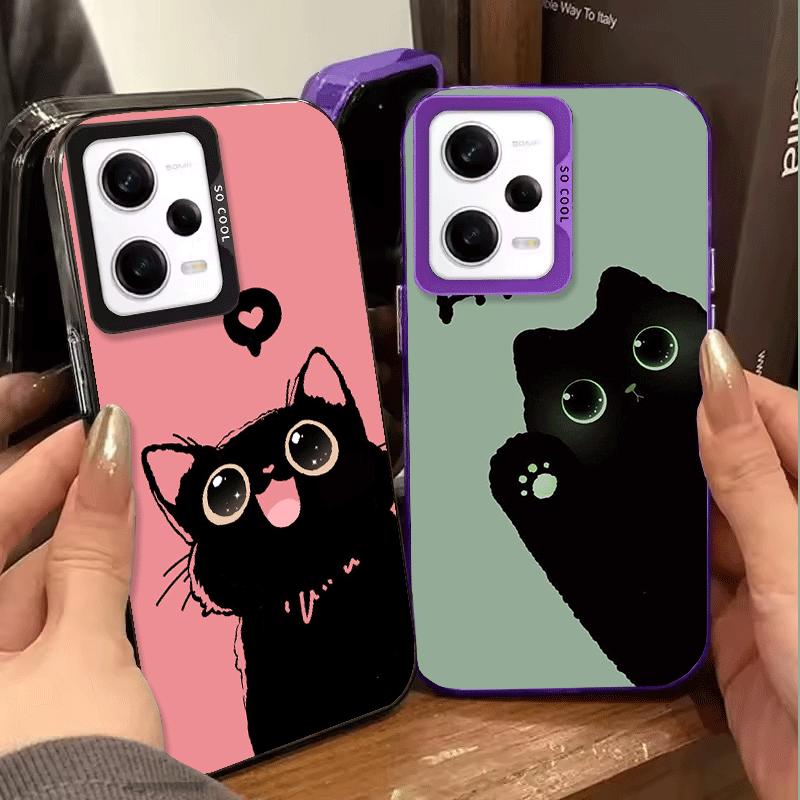 Schwarze Katze Cartoon Niedlich Weiche Handyhülle für Samsung Galaxy S24 S25 FE S26 Edge S23 Ultra S22 Plus S21 + Stoßfeste Hülle Rückseite Sie