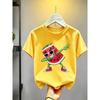 Kids Crewneck Short Sleeve T-Shirt, Cute Anthropomorphic Cartoon Watermelon Placement Print