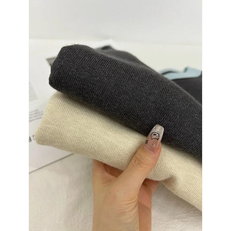 Contrasting color crew neck knitted bottoming shirt women's spring slim-fitting and thin top, warm inner sweater