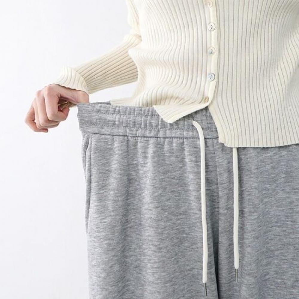 Onl Women Fleece Back Slit Elastic Waist Pleated Wide Training Pants