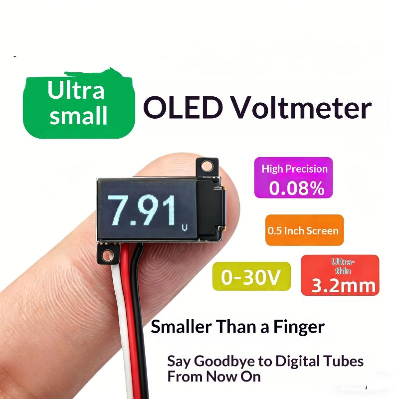 0.5 Inch OLED Digital Voltmeter 0-30V 2 Wire Smallest Panel Voltage Meter for Battery Monitor LED Display DIY Electronics