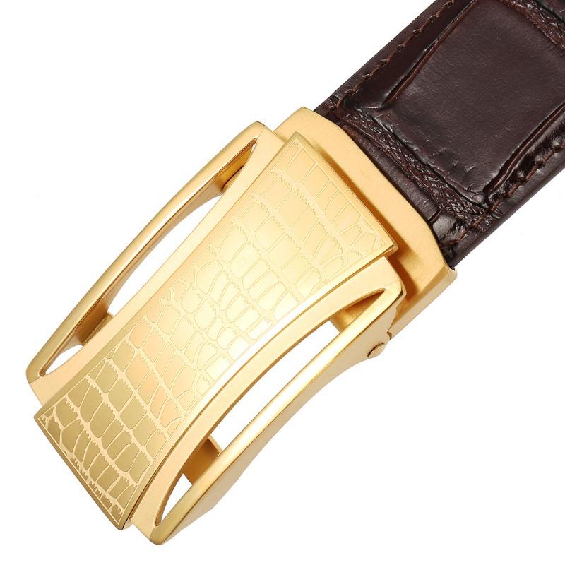 Men's top grain leather belt with durable stainless steel automatic buckle