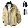 Mens Plaid Stand Collar Casual Jacket Slim Fit High Grade Outerwear