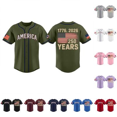 Unisex Baseball Jersey Adult Sports Top with America Flag Print 250 Years Commemorative Design for Independence Day