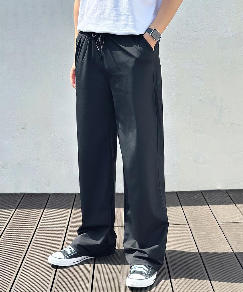 ROCKED GARAGE Unisex Cooling Semi-Wide Elastic Waist Pants_Black