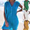 Summer Women's Solid Color Fashionable V-neck Button Casual Sleeveless Dress