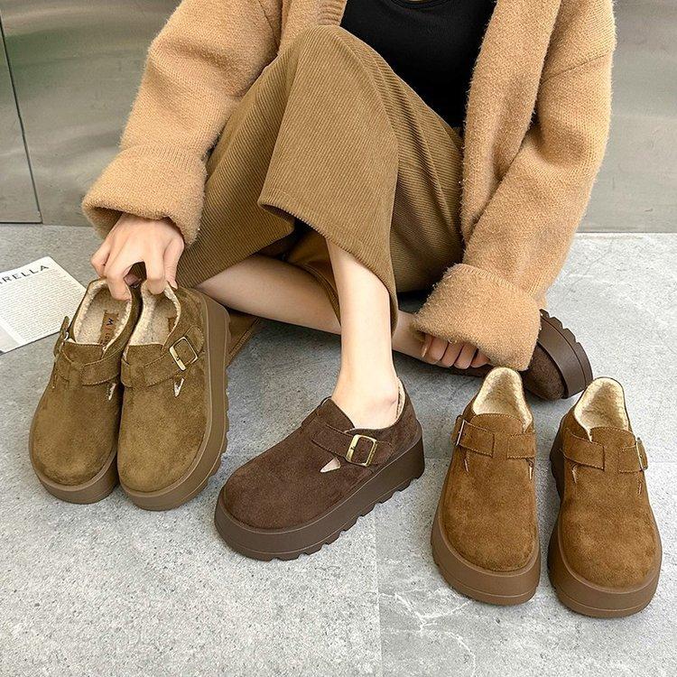 Soft Leather Version~ Platform-soled Boken Shoes Women's 2025 Winter New Velvet Warm Comfortable Fashion Matte Casual Cotton Shoes