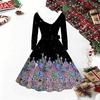 Women Christmas Tree Print Midi Dress, Long Sleeve V‑Neck Furry Trim A‑Line Party Dress, Christmas Limited Edition