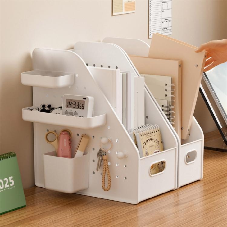 Schreibtischorganizer mit Lochwand, abnehmbarem Stiftebecher, multifunktionaler Aktenablagebox, platzsparender Buchstütze für Zuhause und Büro