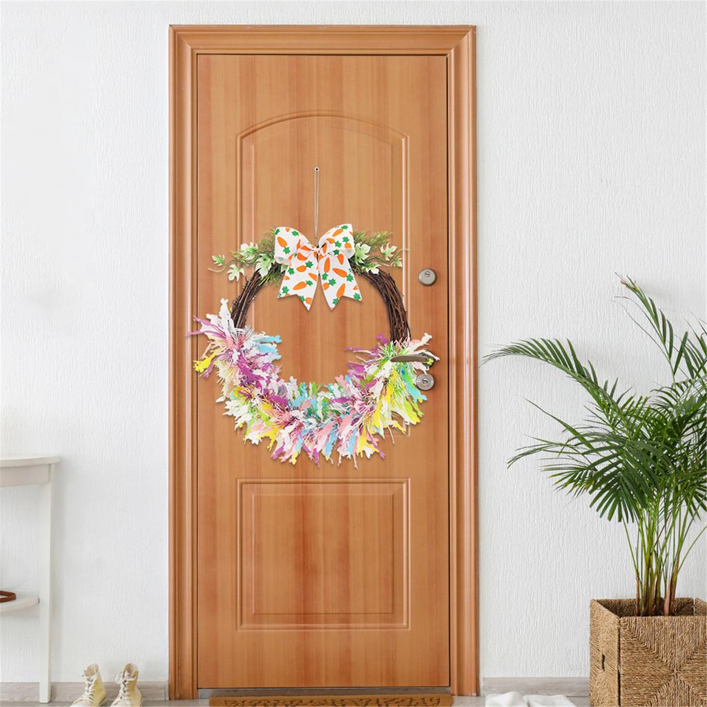 Vibranted Easter Door Hanging Wreath Featuring Colorful Strips Bow Ties Elements for Festive Decoration