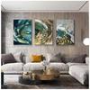 Picture for Living Room 3D Effect Tableaux Abstract Golden Feather Canvas Painting Big Blue Green Print Luxury Wall Art