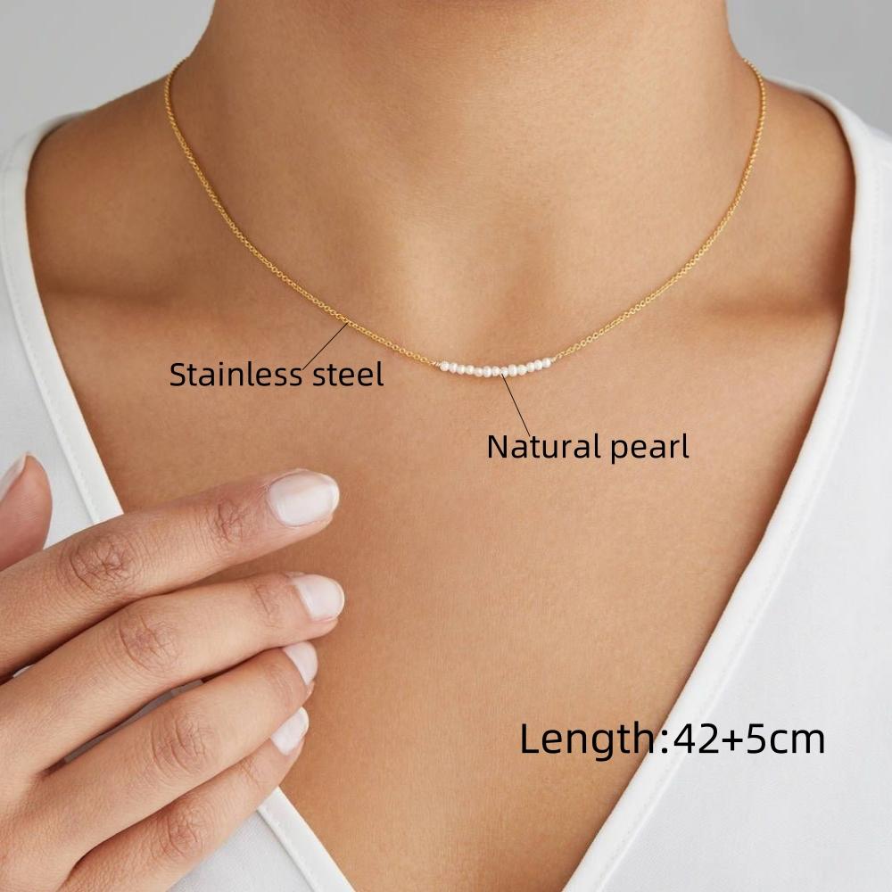 

Vlen Stainless Steel Necklace with Natural Pearl Elegant Necklaces for Women 18K Gold Plated Chain Choker Exquisite Jewelry жемчужный