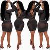 New 2020 European American Women's Sexy Mesh Strappy Dress with Hot Drilling for Nightclubs