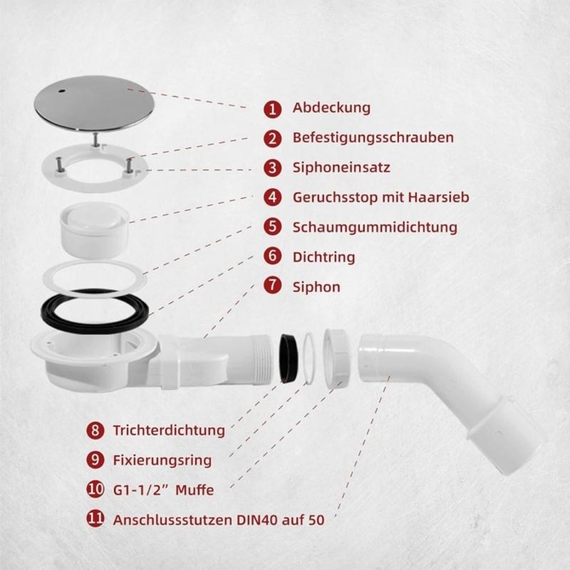 Shower Tray Drain Fitting With Odor Prevention Hair Strainer and Drain Elbow for Bathroom Floor Drainage System