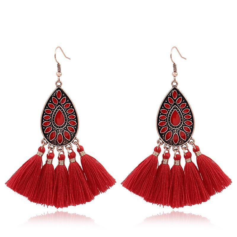 Bohemian Red Earrings Celebrate Retro Tassel Earrings Colorful Dripping Oil Style Earrings
