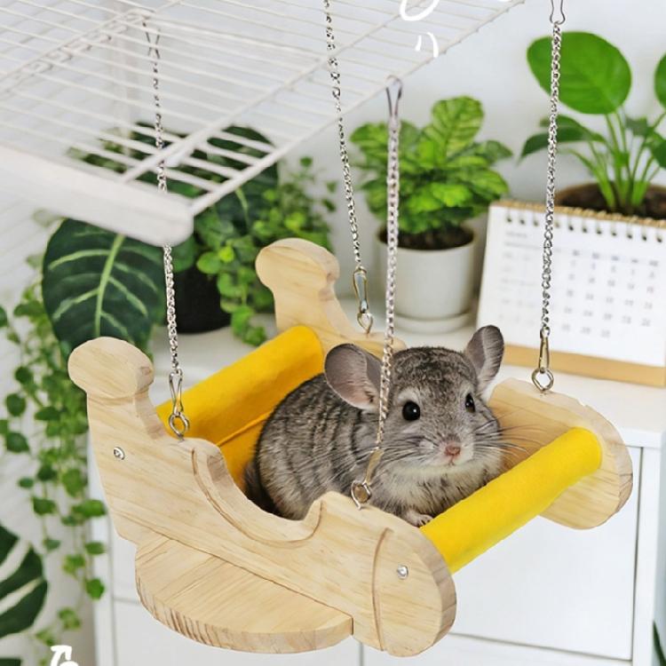 Natural Wooden Small Pet Swing Hammock Chew Proof Hanging Bed Toy For Chinchilla Cage Exercise Entertainment Activity