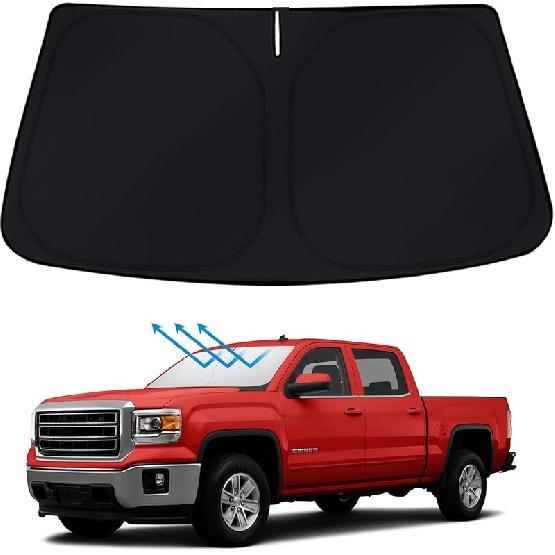 Holographic Reflective Car Windshield Sun Shade Compatible With GMC Sierra 1500 2500 HD 3500 HD 2014-2018, Foldable Reflective Window Sunshade For UV
