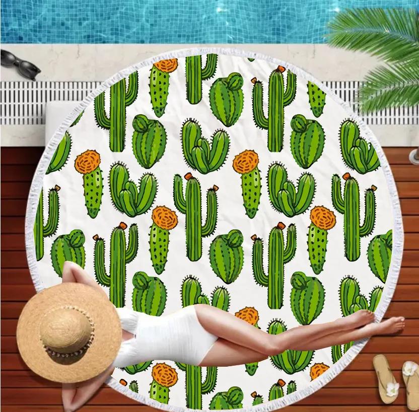Serviette de Plage Ronde Mandala Marin Monde Sous-Marin Épaisses Serviettes de Douche Bain Microfibre Été Bouée de Natation Tapis de Yoga 3D Avec Pompons