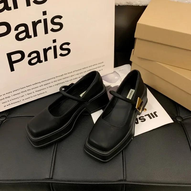 Fashion 2024 Chunky Heels Women  Spring Summer New Fashion Casual  Shoes Ladies Designer Leather Sandals Fashion Versatile