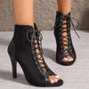 Fashion New Big Size 42 Sexy Thin High Heels Cross-tied Gladiator Sandals Women Elegant Black Dancing Party Shoes Stiletto Ankle Booties