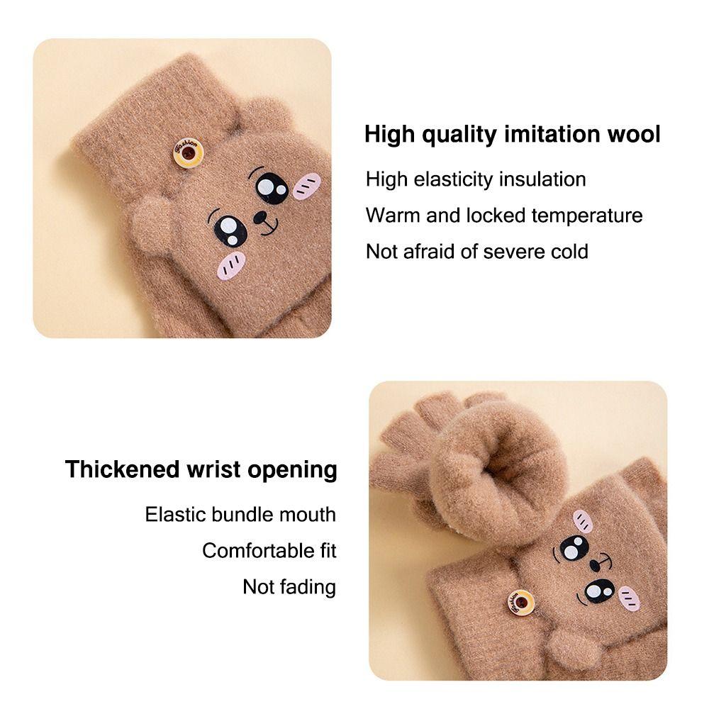 Half Finger Flip Cover Student Mittens Thick Plush Riding/Writing Gloves Knit Gloves 3-12Years