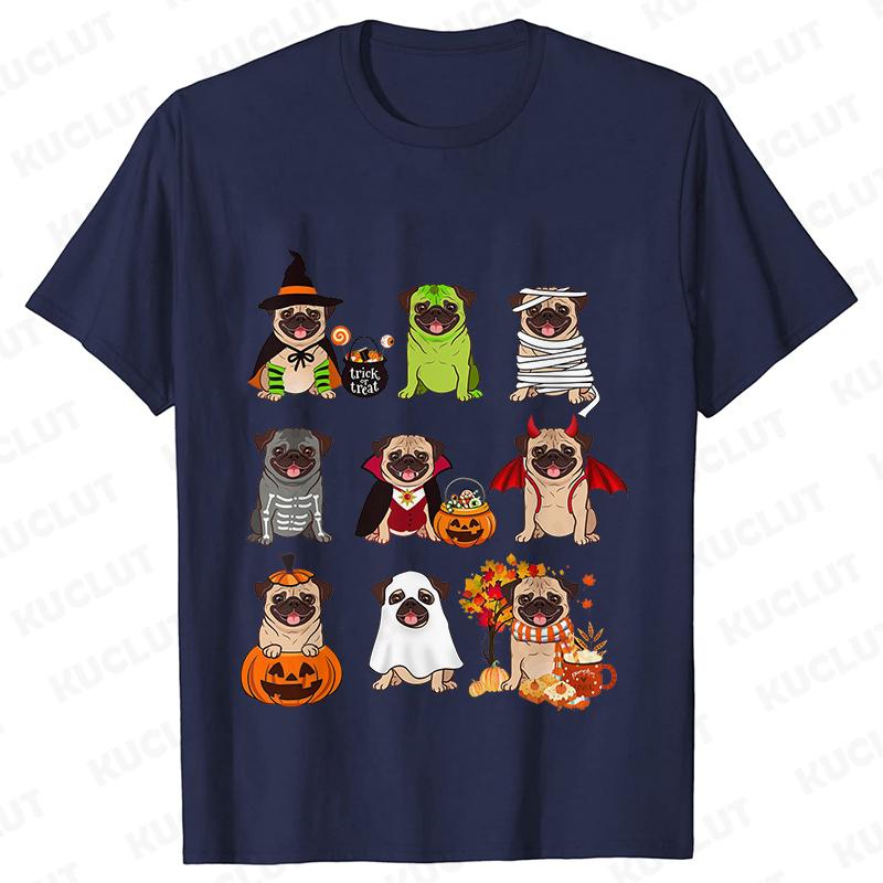 Dog Horror Halloween Women TShirts Pug Dog Shirt Harajuku Graphic Tops Female Summer Fashion Shirts Halloween Pug Dog Tshirt
