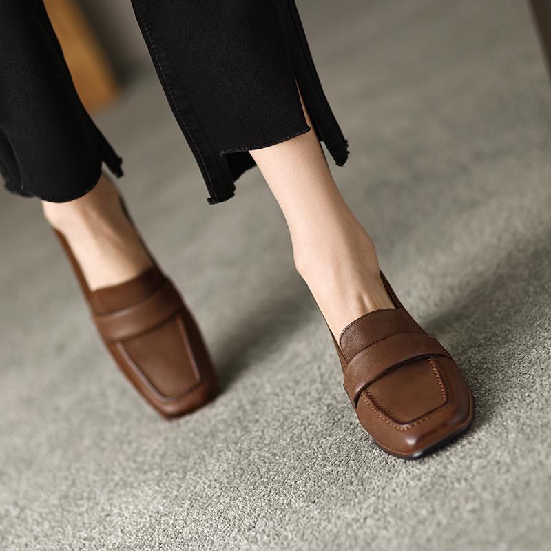 Fashion New Spring/Autumn Women Shoes Square Toe High Heels Sheep Skin Chunky Heel Pumps for Women Slip-on Solid Colors Shoes for Women