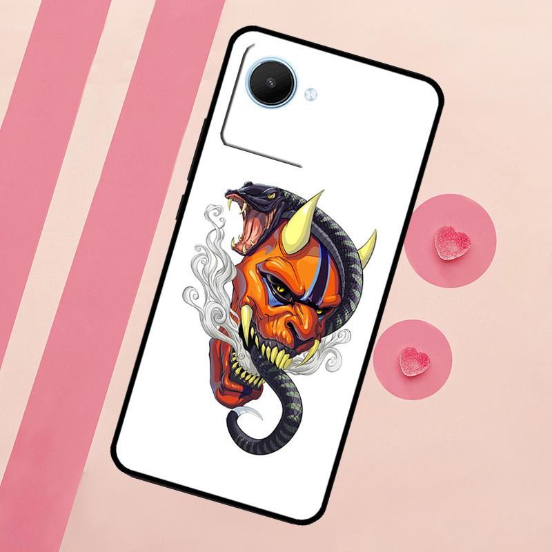 Japanese Oni Hannya Demon Mask For Realme C67 C75 C63 C61 C71 C55 C51 C65 C53 10 11 12 13 14 15 Pro Plus GT6 GT7 Pro Case