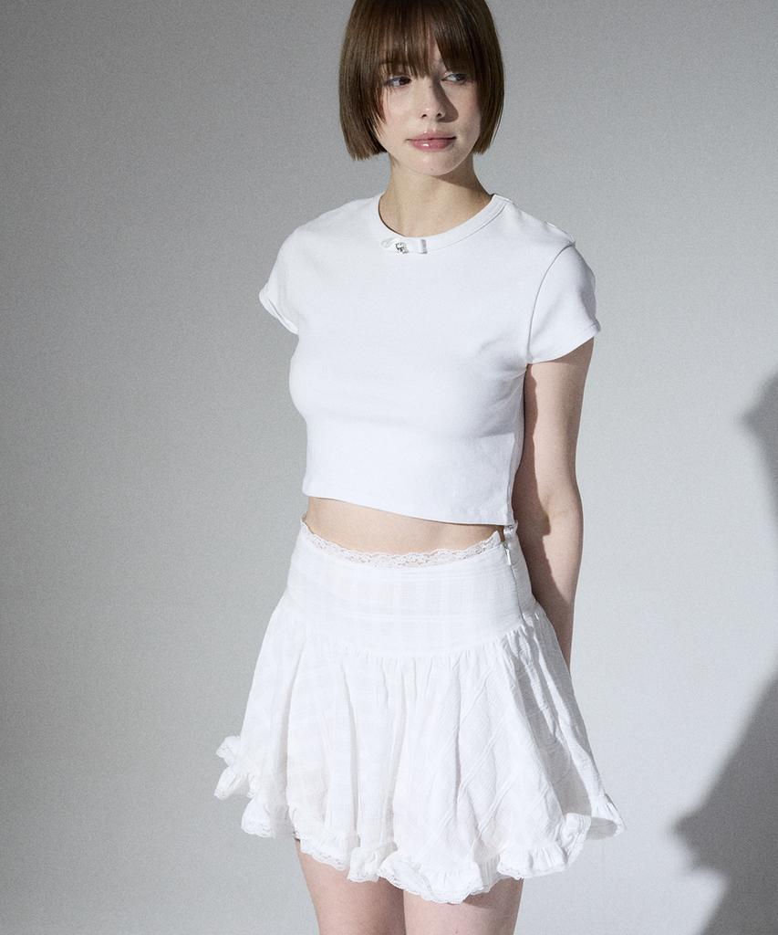 ALIENAR Lace Check Flare Skirt