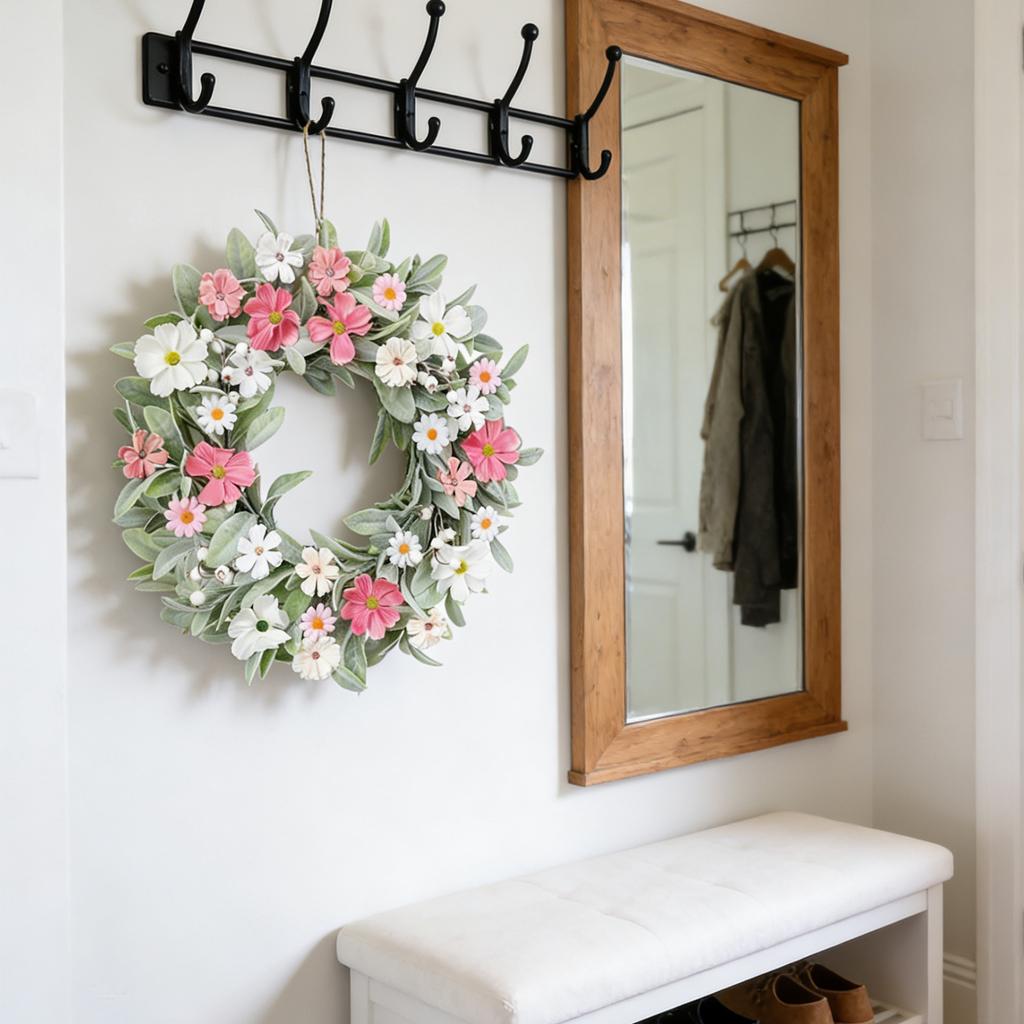 3D 45cm Easter Wreath Leaves, And Chrysanthemums - A Wall Decoration For The Entrance.