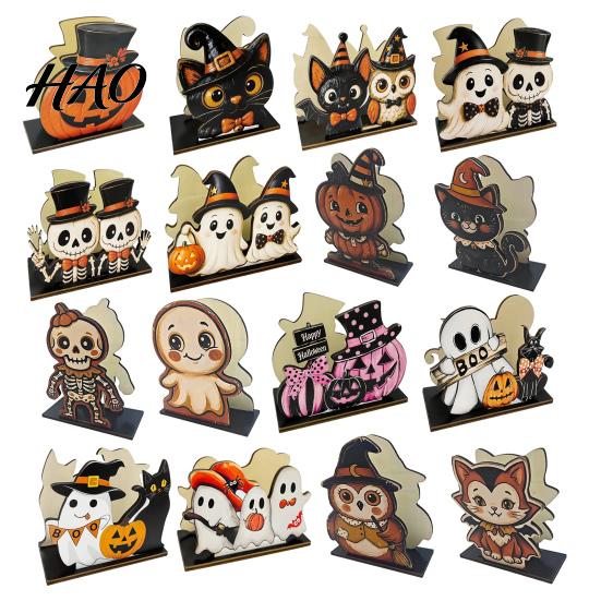 Holiday Party Supplies Halloween Wooden Napkin Holder, Cute Black Cat Mummy Pumpkin Spooky Kitchen Decor Desktop Organizer for Party, Festive
