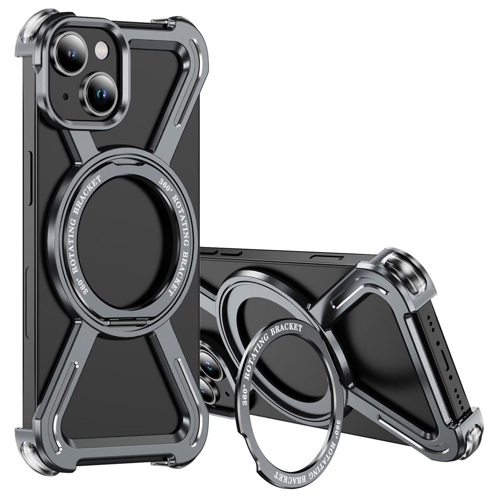 For iPhone 14/13 Bumper Cases Borderless Metal Frame Cover Compatible with MagSafe Kickstand