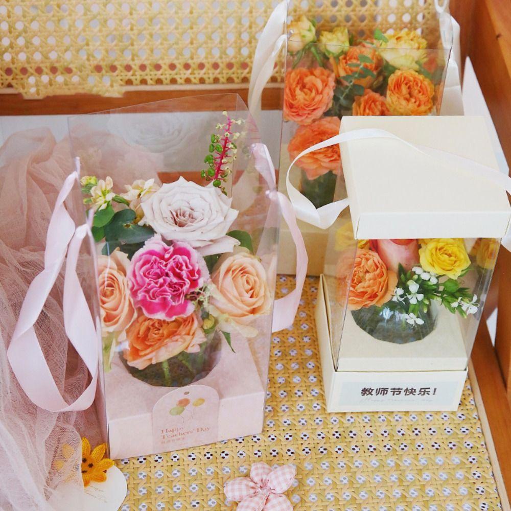5PCS Paper Box Bouquet Wrapping Bag Transparent Flower Bag Handheld Flower Box  Valentine Day
