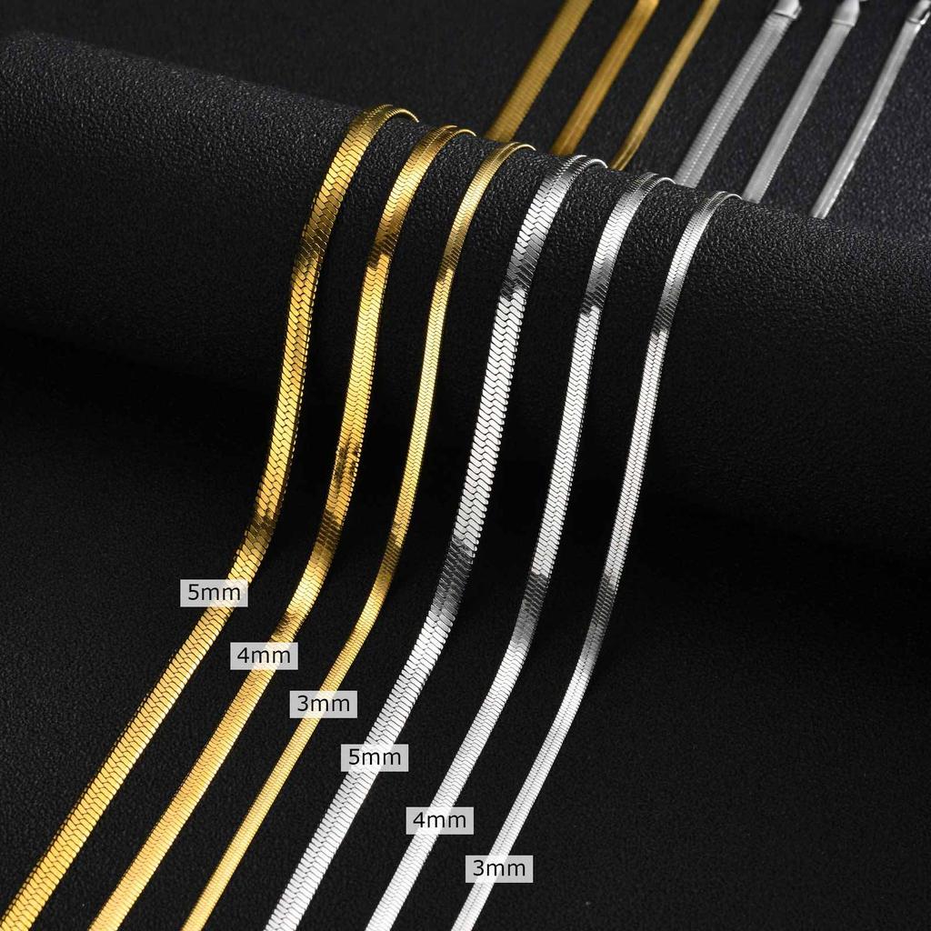 Vnox Fischgrätenkette, Flache Schlangenketten aus Edelstahl, Gold-Silber-beschichteter Choker für Männer Frauen, 3-5mm Breite 40-65cm