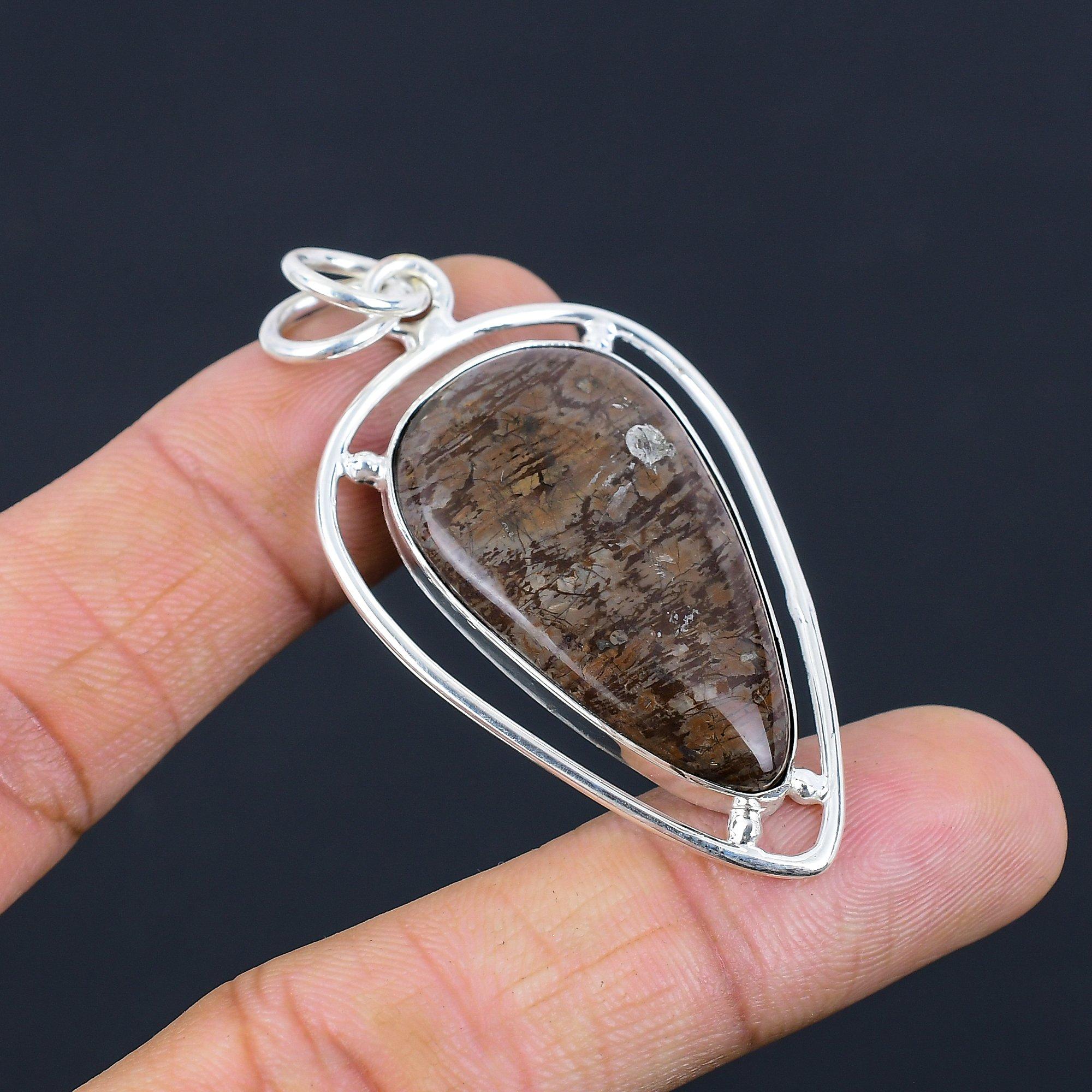Wedding Gift For Her 925 Silver Natural Silver Leaf Jasper Gemstone Pendant