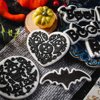 Kunststoff Kekse Formen Cookie Stempel Cartoon Halloween Cookie Cutter Fondant Kuchen Formen Küche Gebäck Backen Werkzeug