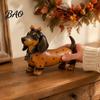 Unique Holiday Party Favors Fall Harvest Dachshund Figurine, Halloween Statue with Pumpkin Headband Polka Collectible Dog Lover Gifts Dot Outfit,