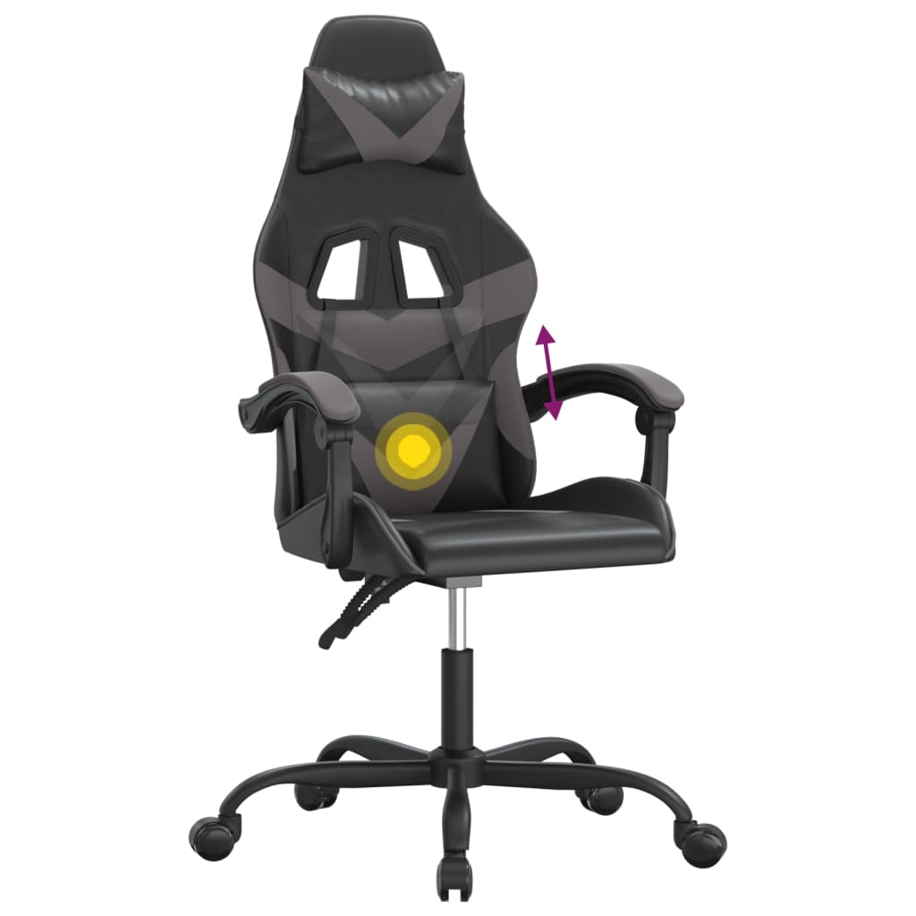 Gaming Chair Swivel Black and Gray Artificial Leather