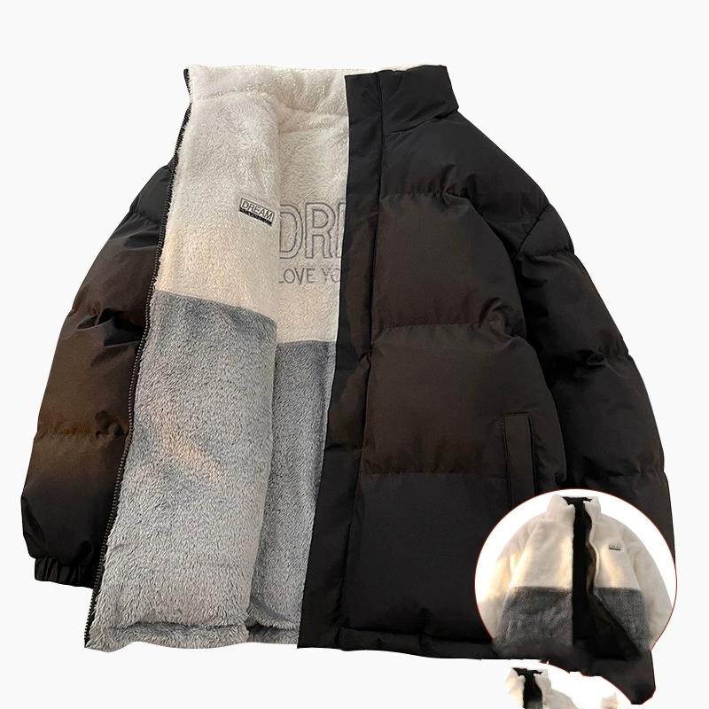 

Зимняя теплая куртка с подкладкой, мужская, женская, повседневная, однотонная, двусторонняя, носимая, парка, мужская, уличная, толстые флисовые пальто XS чёрный