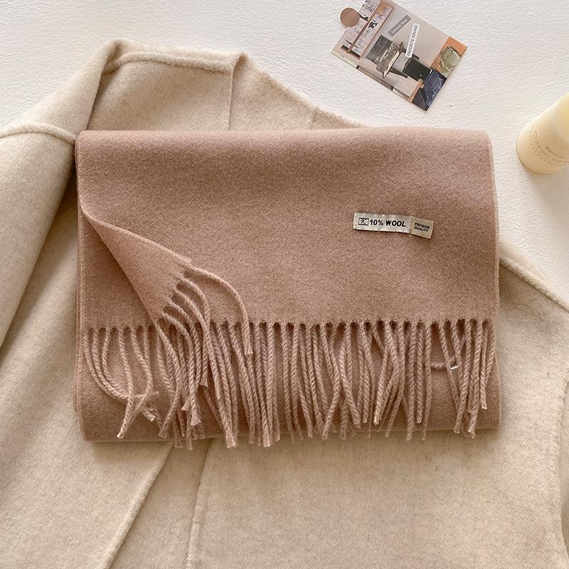 Winter Wool-Blend Scarf For Women Soft Solid Color Tassel Shawl Wrap Thick Warm Blanket Echarpe Bandana Female Scarves