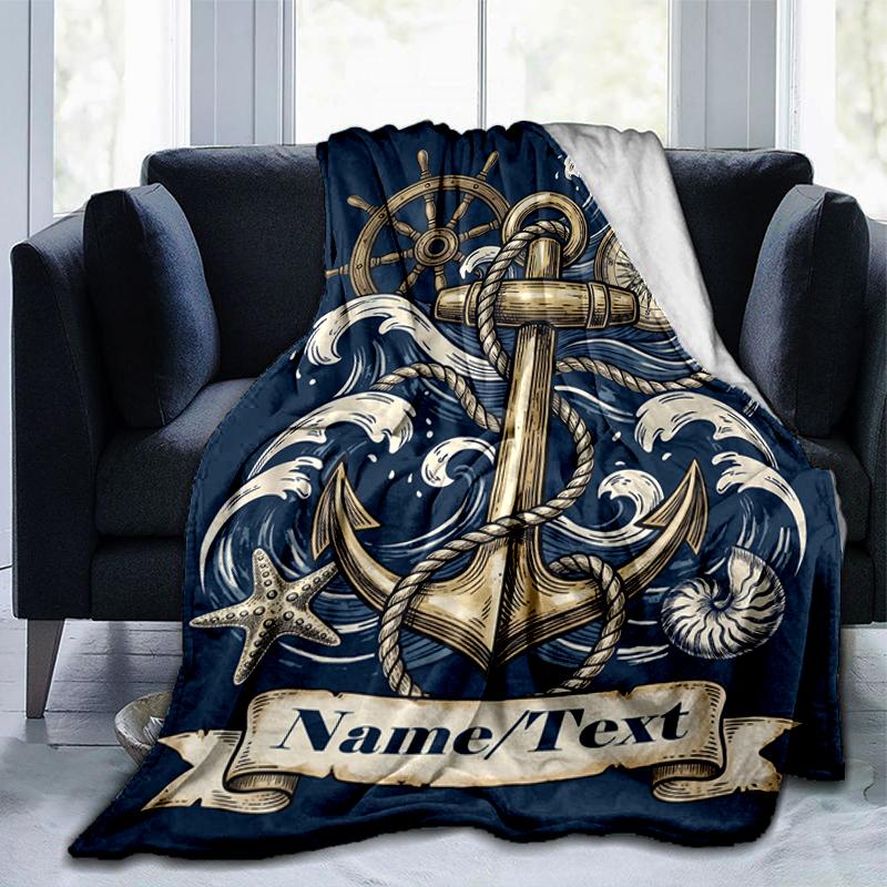 1PC Custom Name Nautical Anchor Tattoo Outdooor Flannel Blankets Throw Blanket All-Season Throw Gift Bedspread for Couch, Bed, Camping Holiday Birthda