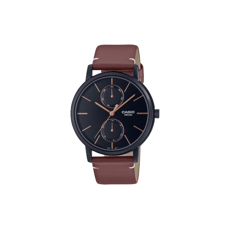 

Casio Standard Series 50M Water Resistant Quartz Movement Leather Strap Watch Men watches Black MTP-B310BL-5AV Black Dial