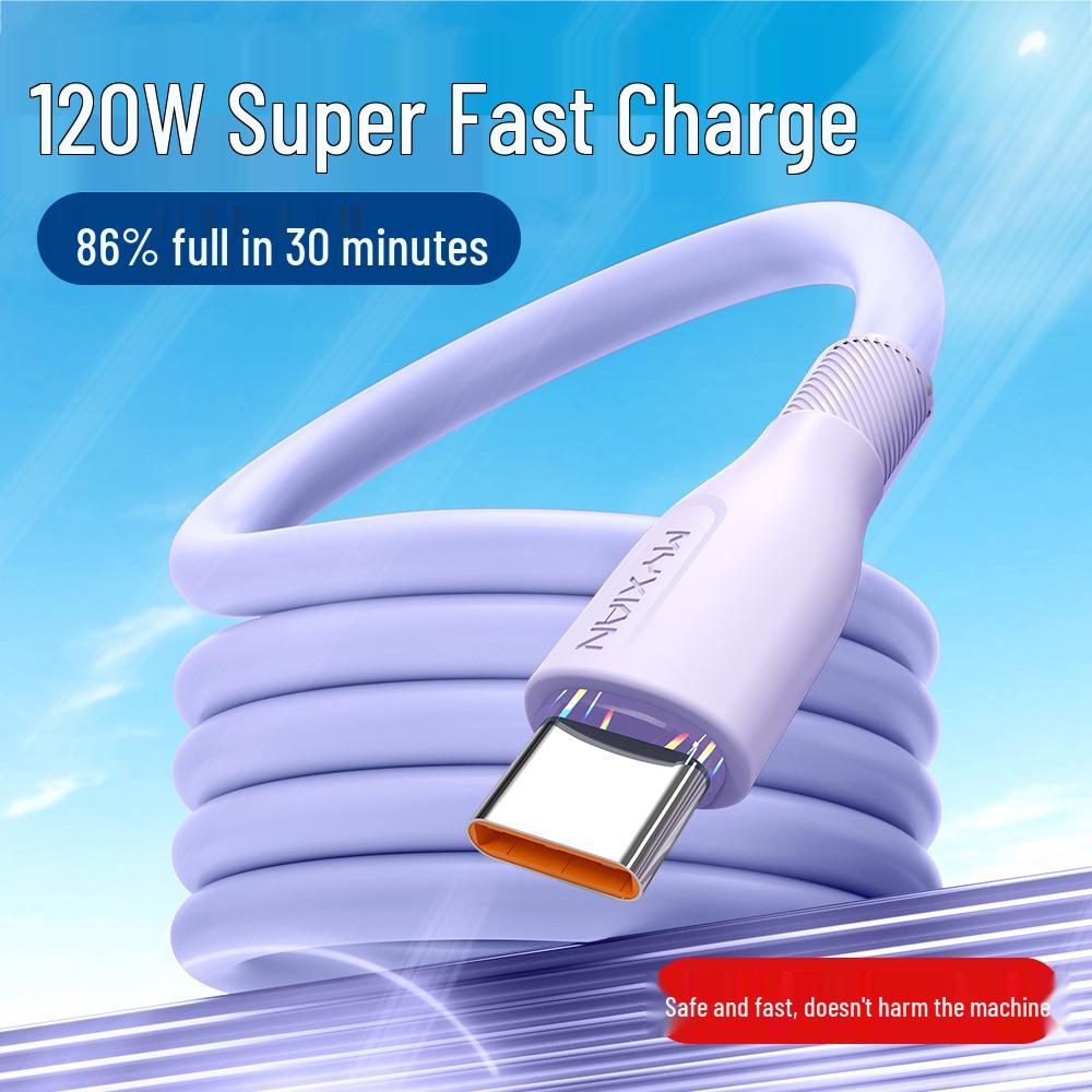 120W Dual Type-C Silicone Cable for Apple 15 & Huawei Honor Flash Charging