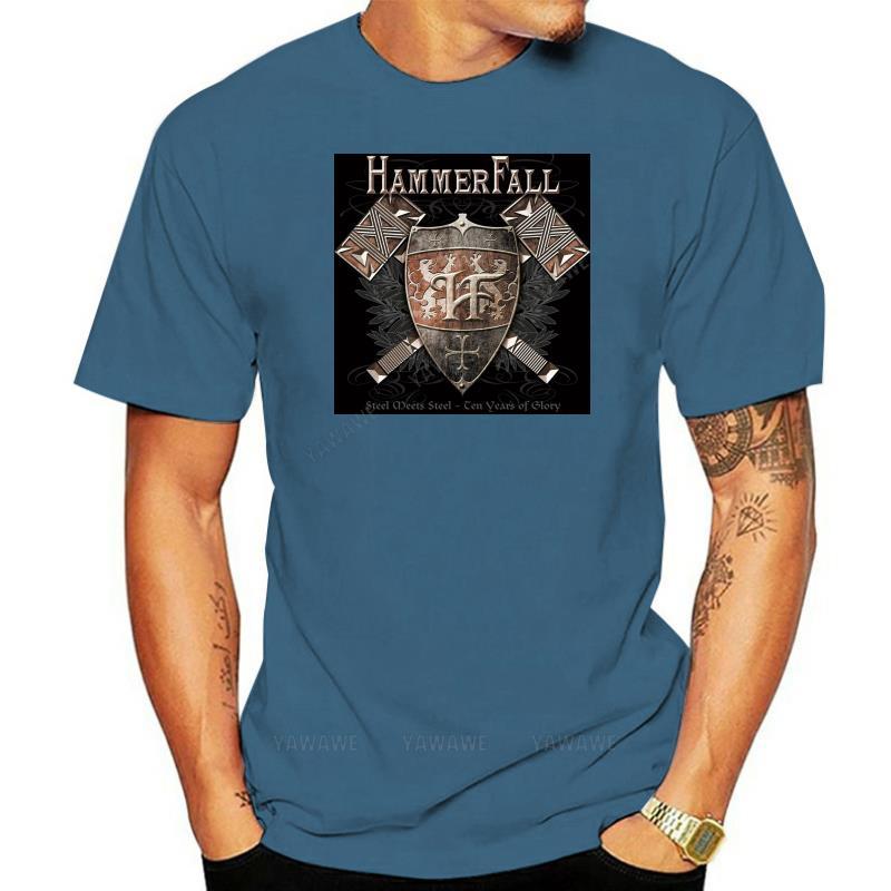 

Brand man teeshirt New HAMMERFALL Steel Meets Steel Heavy Metal Band Mens Black TShirt S3XL High Quality Tops Tee Shirt 4XL