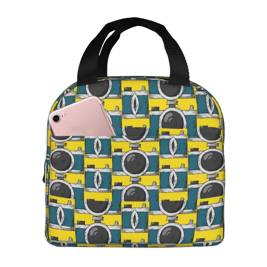 Retro Classic Blue Green Camera Insulated Lunch Bag for Kids School Cooler Thermal Food Box Tote Portable Lunch Boxes Container