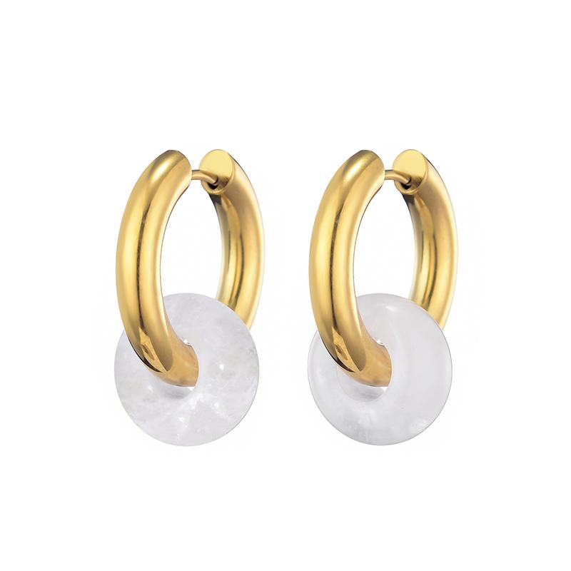 Classic Fashion Natural Stone Round Bead Hoop Earrings Woman Turquoises 3.0mm Thick Stainless Steel Ear Buckle Earrings Jewelry