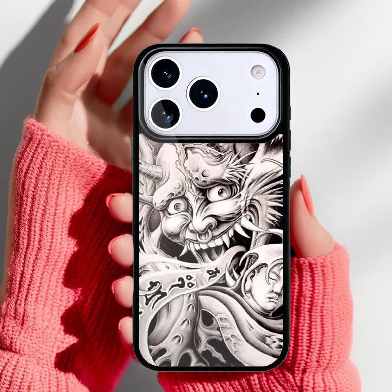 Japanese Hannya Mask Phone Case for iPhone 17 16 15 14 13 Pro Max Back Cover for 12 11 Pro Coque