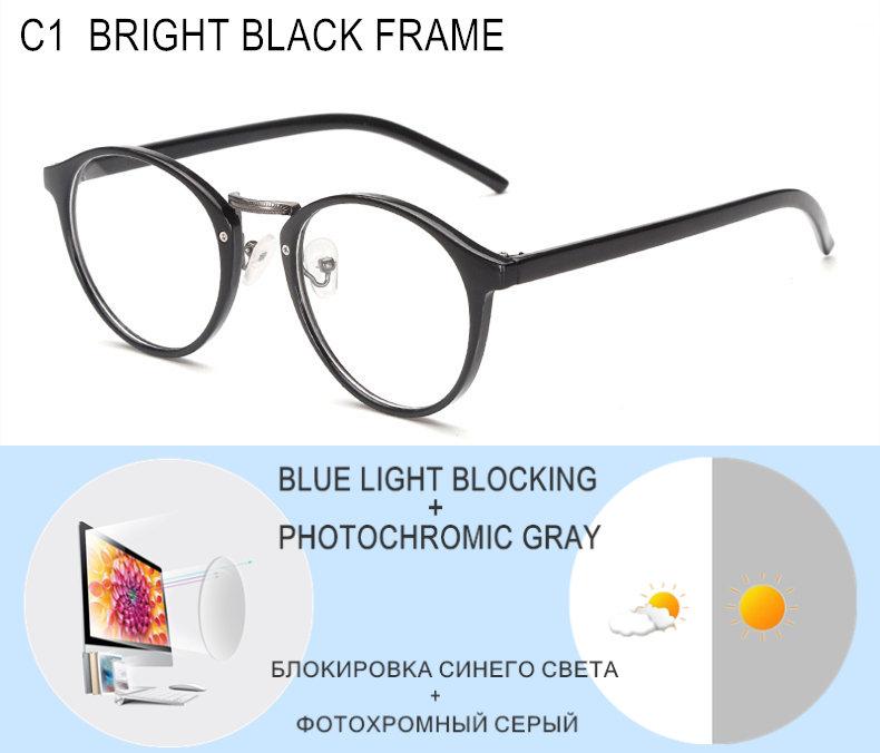 Myopia Glasses Prescription Custom Men Women Round Frame Photochromic Or Blue Light Blocking Lenses Correction Eyeglasses F632