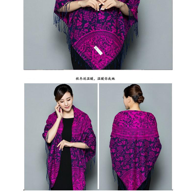 Ethnic Style Blue White Porcelain Faux Cashmere Scarf For Women Winter Autumn Travel Gift